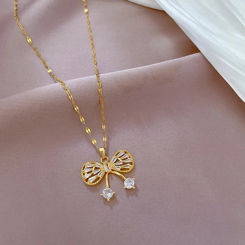 Butterfly Knot Pendant Necklace – Gold Stainless Steel Chain