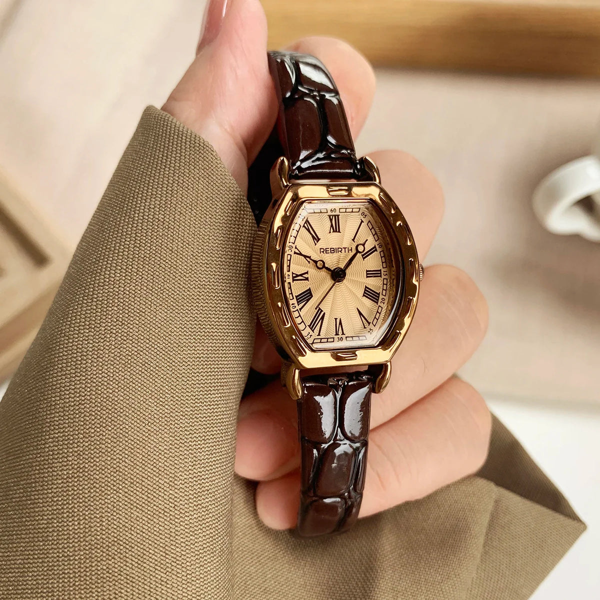 REBIRTH Women's Quartz Watch – Leather Strap & Roman Numerals