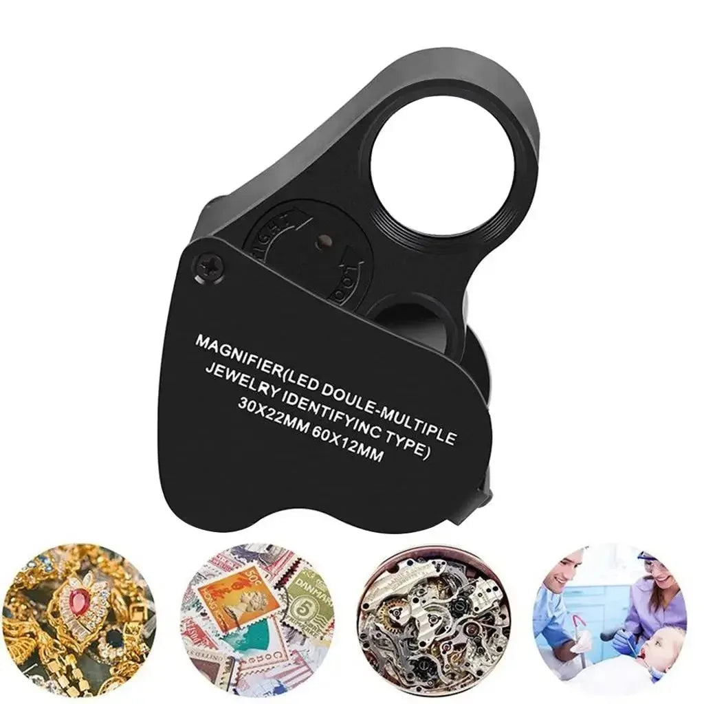 30X 60X Jewelers Loupe Magnifier with LED Light | Foldable