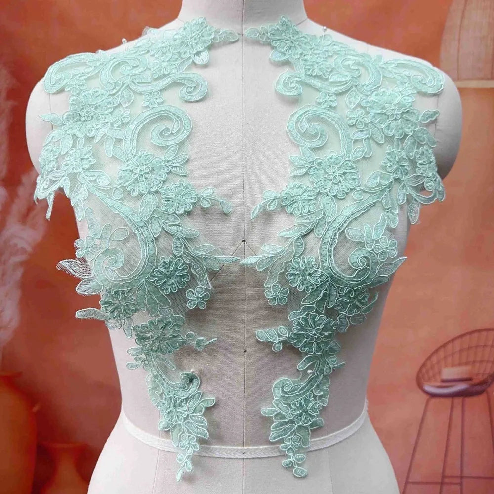 2Pcs Sequin Embroidery Flower Applique Patch – Lace Tulle