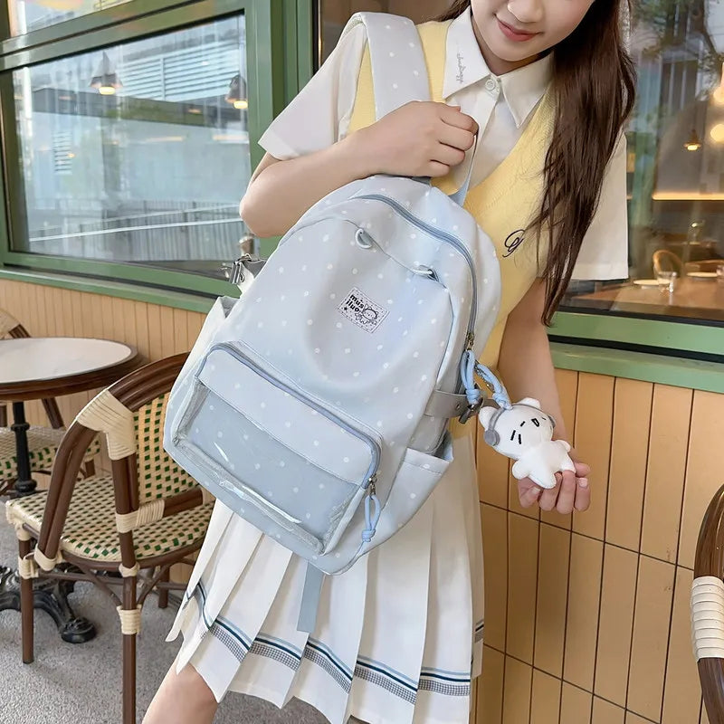 Korean Polka Dot Backpack – Large Capacity Waterproof School Bag