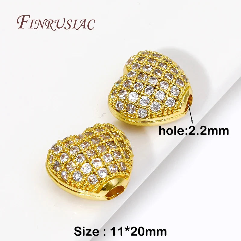 18K Gold Plated Zircon Heart Spacer Beads | DIY Jewelry