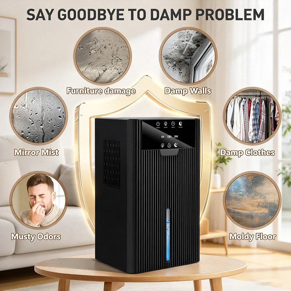 Raugee 2200ml Portable Dehumidifier – LED Lights & Timer