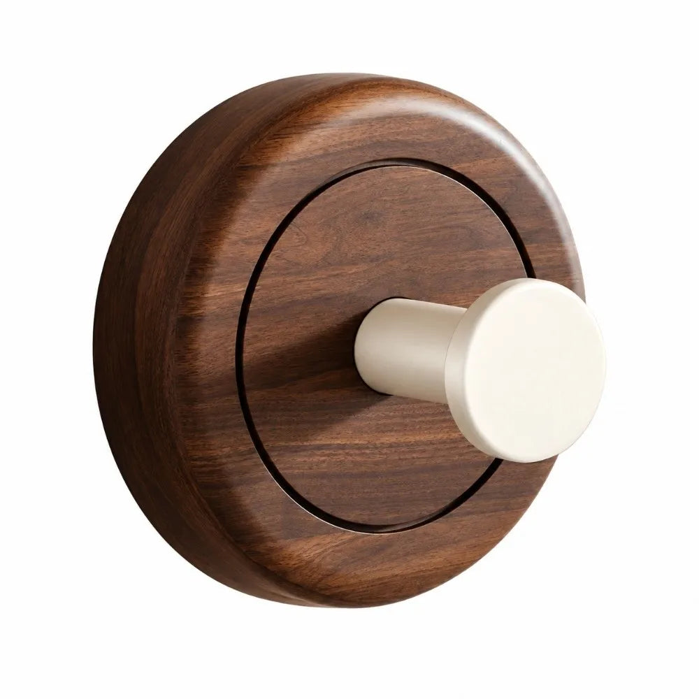 Walnut Wood Suction Cup Hook – No-Drill Removable Towel Hook