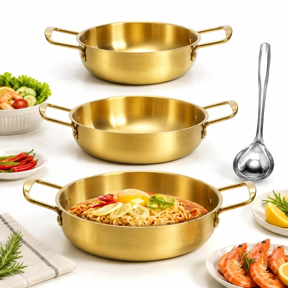 Korean Stainless Steel Cookware Set – 3 Pots & 1 Spoon