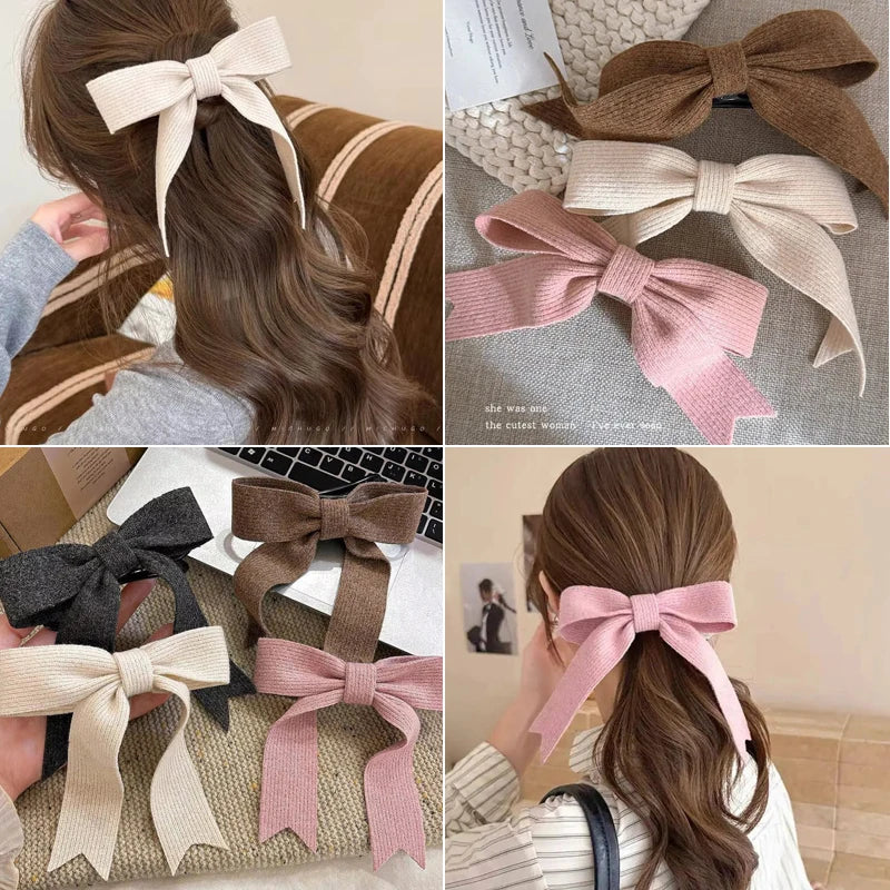 Korean Knitted Bow Hair Clip – Sweet Duckbill Hairpin for Women