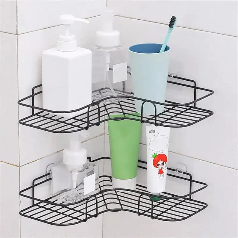 No-Drill Wall Mounted Stainless Steel Corner Shelf & Storage Rack