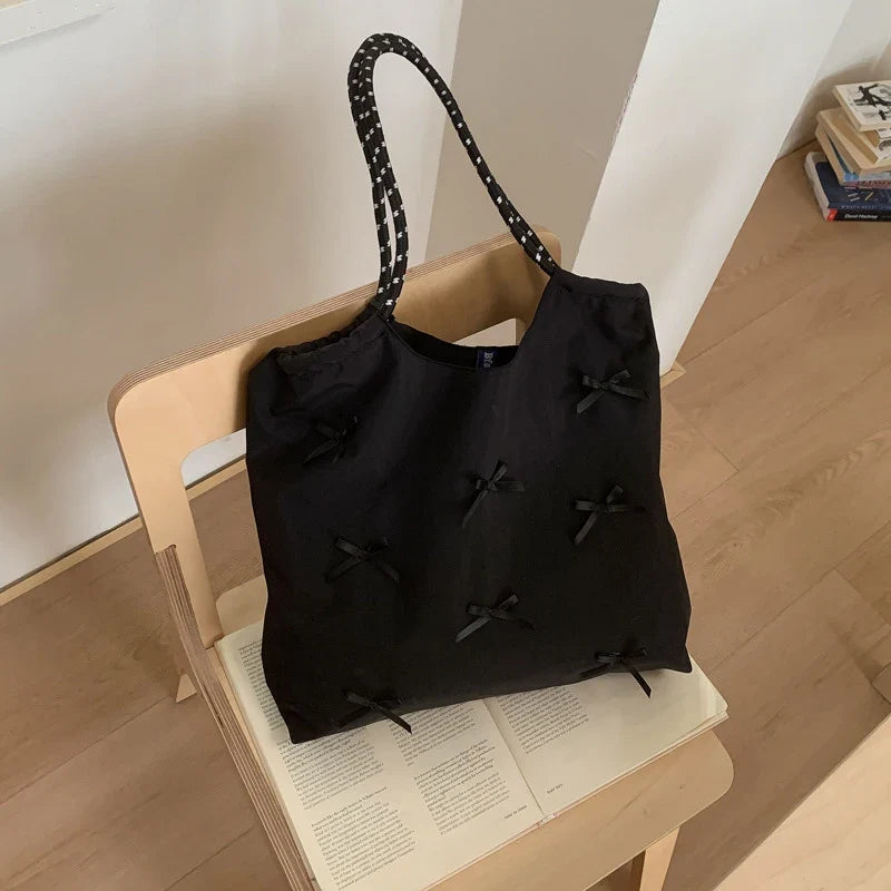 Women's Bowknot Nylon Shoulder Bag – Lightweight Fashion Tote