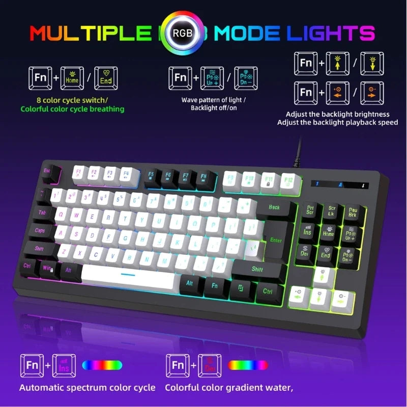 87-Key RGB Gaming Keyboard – USB Wired Membrane Keyboard