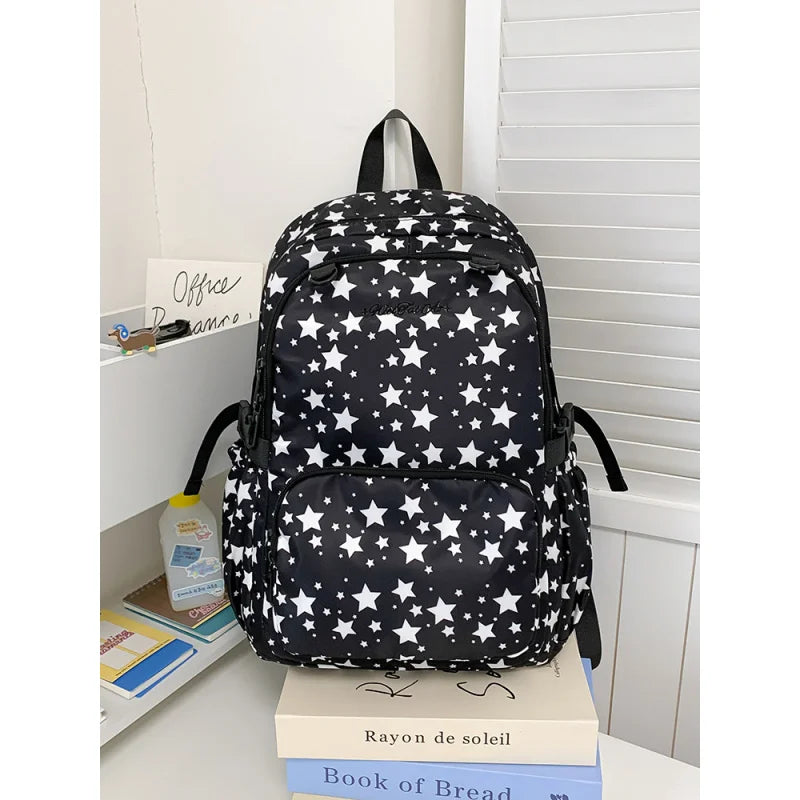 Korean Star Pattern Girls Backpack – Large Capacity Lightweight