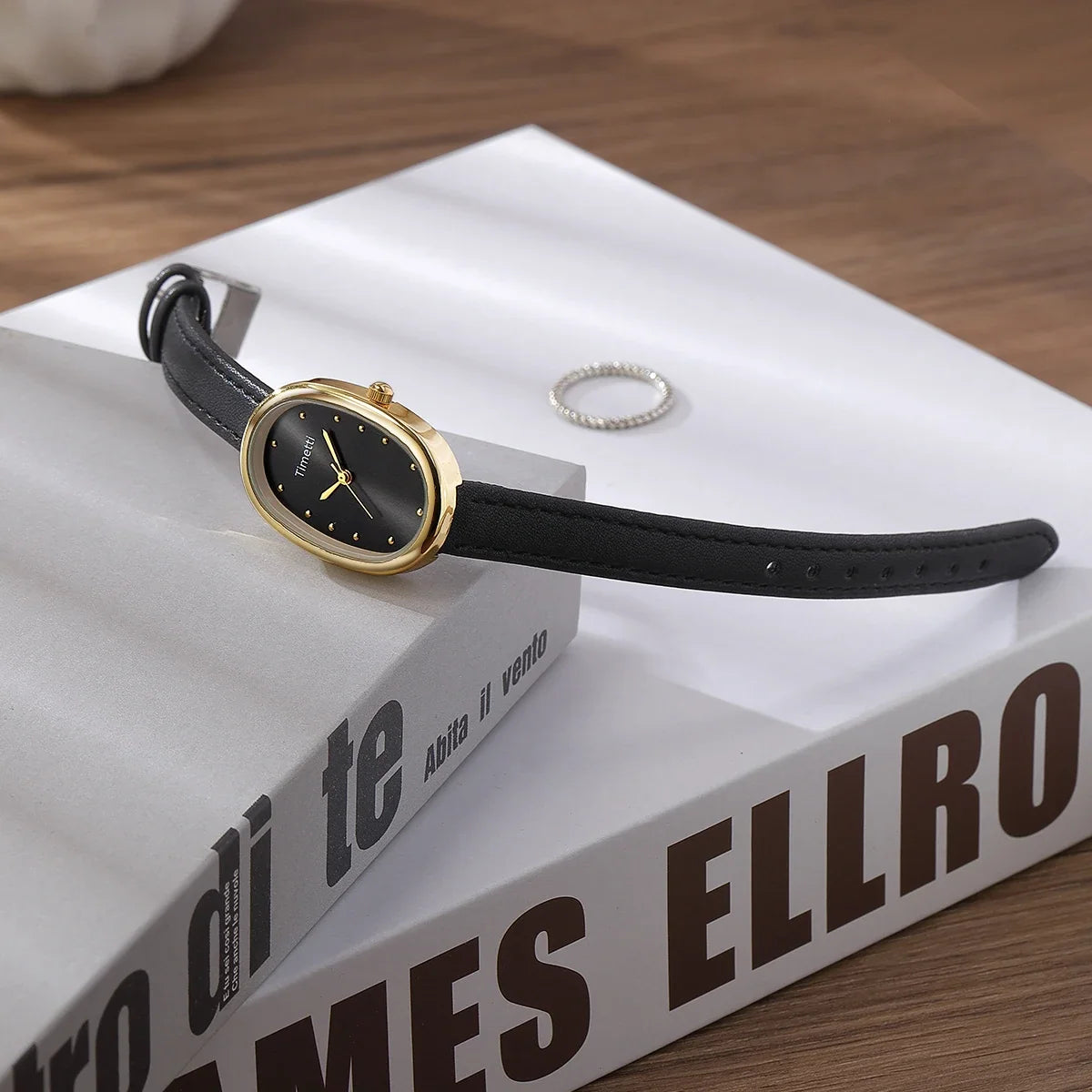 Timetti Women's Retro Square Quartz Watch | Leather Strap