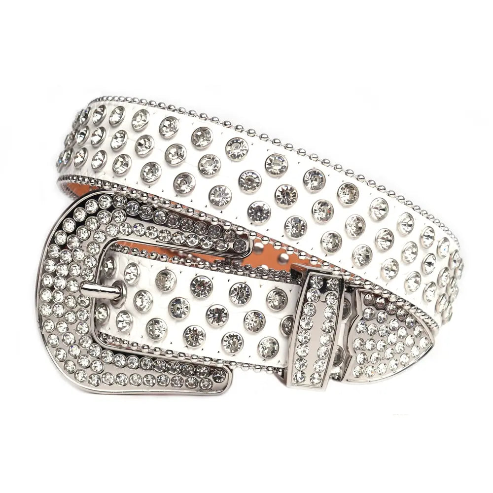 Women's Wide Rhinestone Belt – Luxury Faux Leather & Alloy Buckle