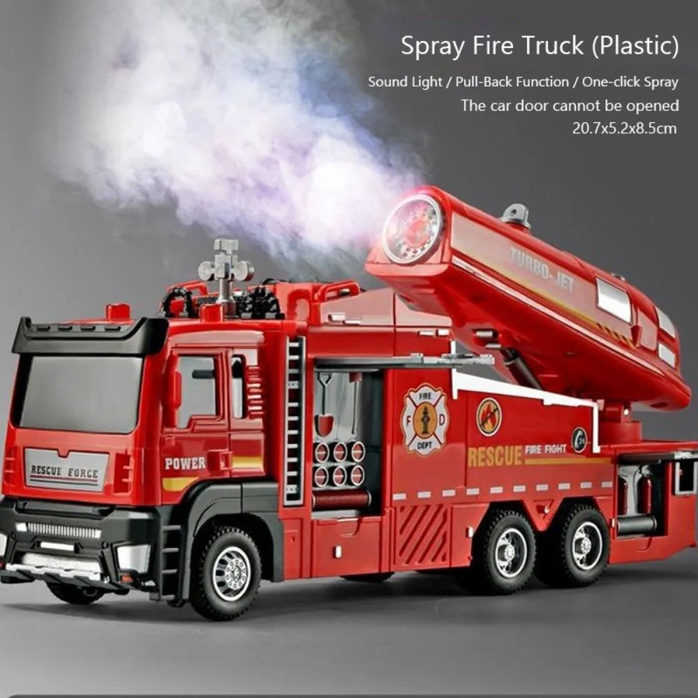 1:32 Fire Truck Toy – Pull-Back, Sound, Light & Water Spray
