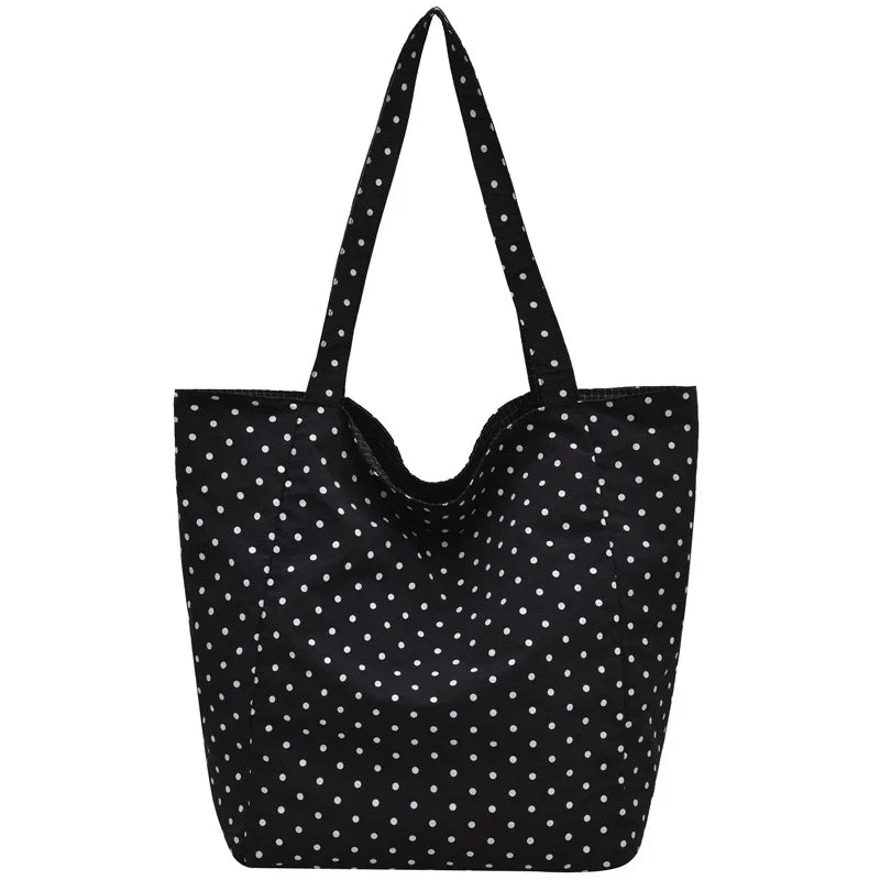 Korean Polka Dot Canvas Tote Bag – Large Shoulder Handbag