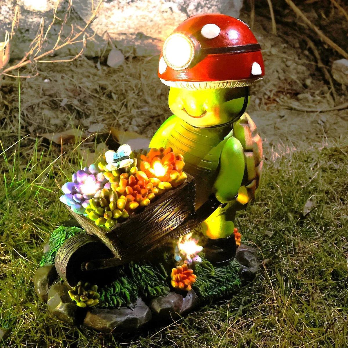 Solar LED Garden Statue – Resin Bee & Turtle Outdoor Figurine