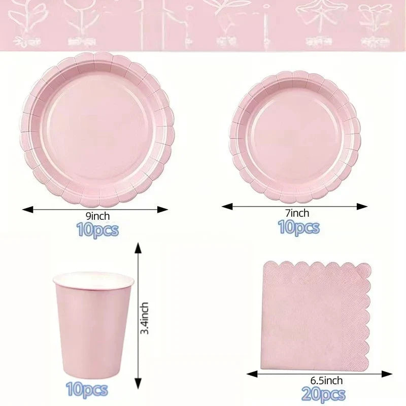 Pink Scalloped Disposable Tableware Set – Plates, Cups & Napkins