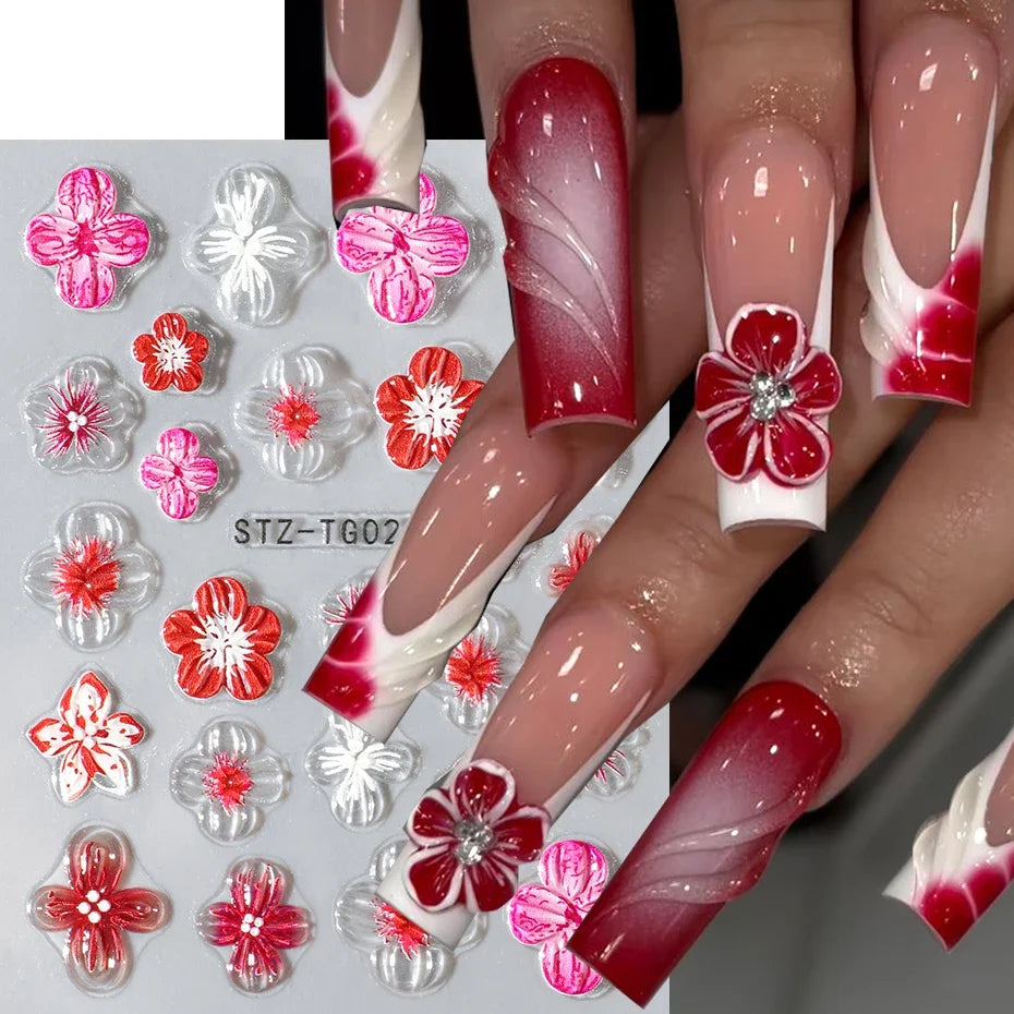 3D Floral Nail Art Stickers – Cherry Blossom Spring Decals
