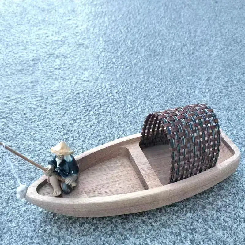 Handcrafted Wooden Boat Model Miniature Vintage Canoe Ornament