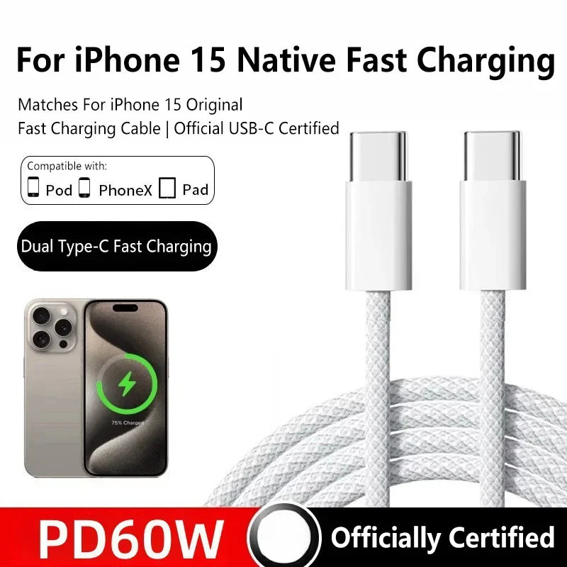 100W USB-C Braided Fast Charge Cable – 6A Type-C, 1M