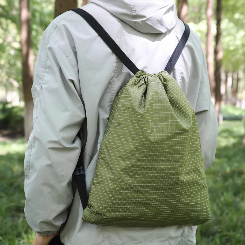 Plaid Drawstring Backpack – Lightweight Unisex School & Hiking Bag