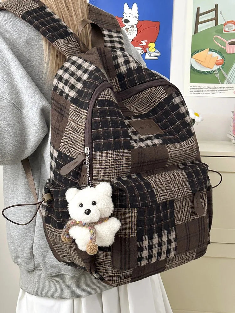 Nixie Plaid Backpack – Nylon Bag for College & Travel