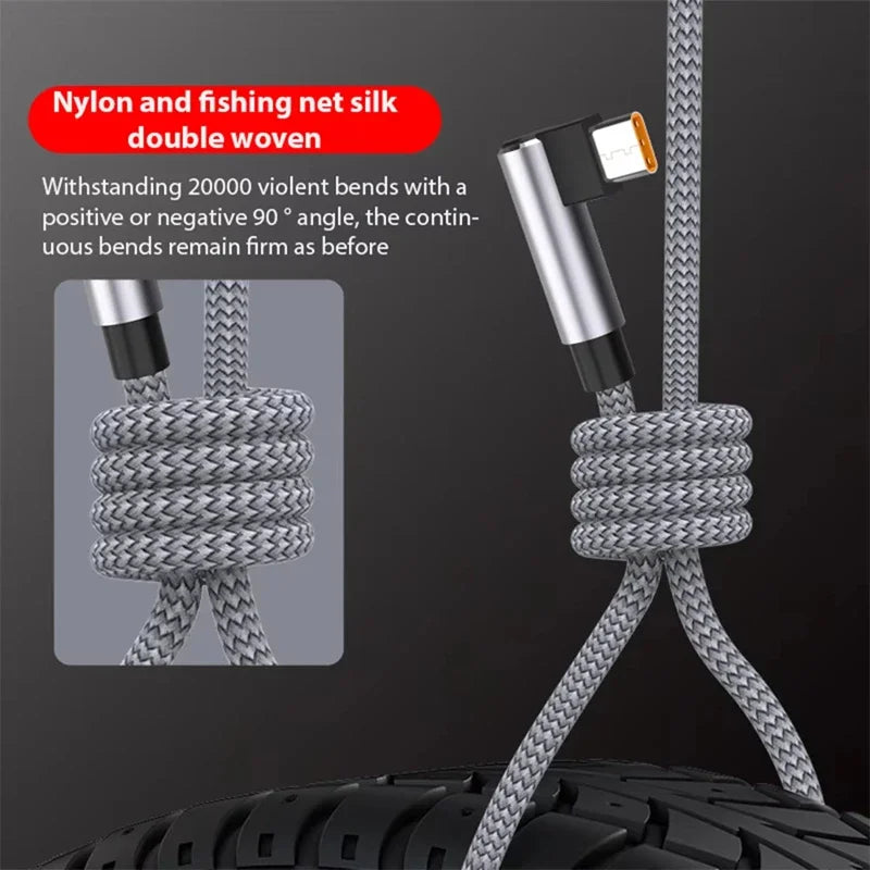 6A Right-Angle USB-C Fast Charge Cable | 1m–8m Braided