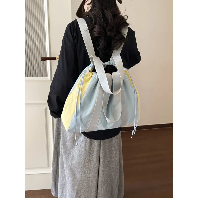 Color-Block Women's Backpack Large Capacity Lightweight Nylon