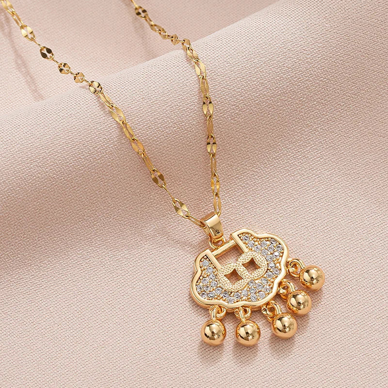 Lucky Longevity Copper & Zircon Pendant Necklace for Women