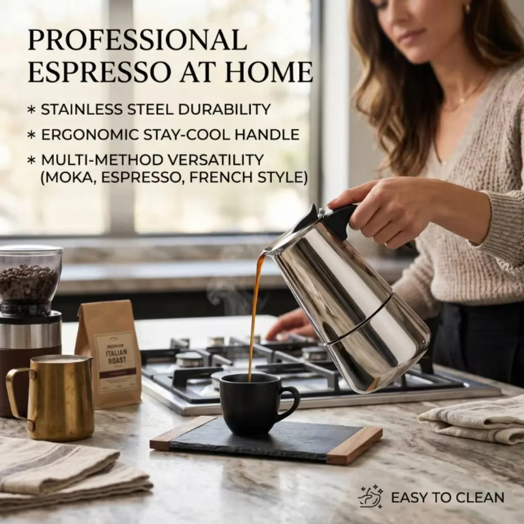 Portable Stainless Steel Moka Pot – Espresso & Tea Maker