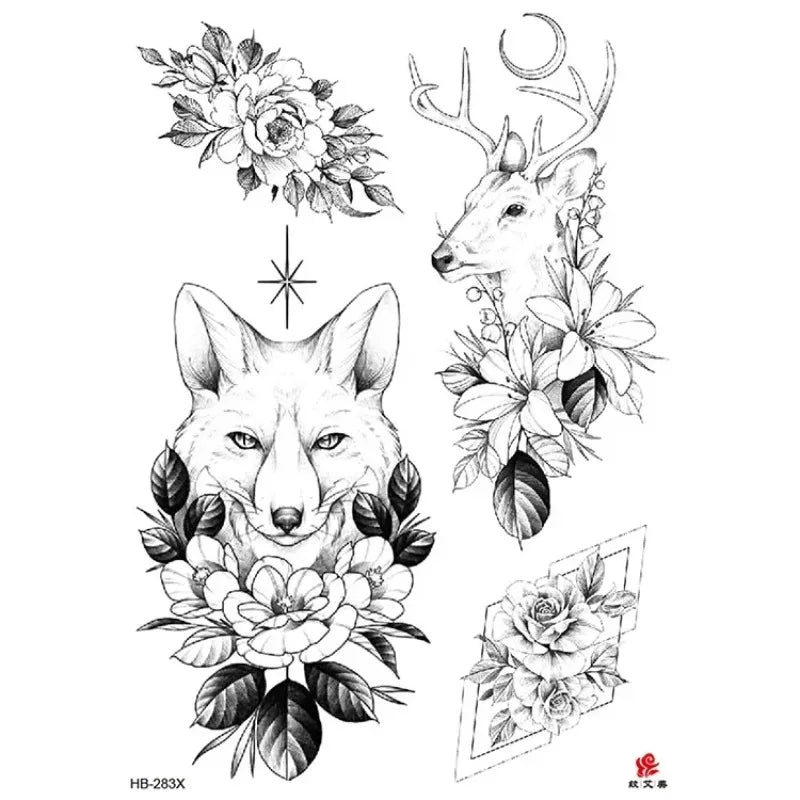 Temporary Tattoo Stickers – Snake, Rose & Peony | 14 Sheets