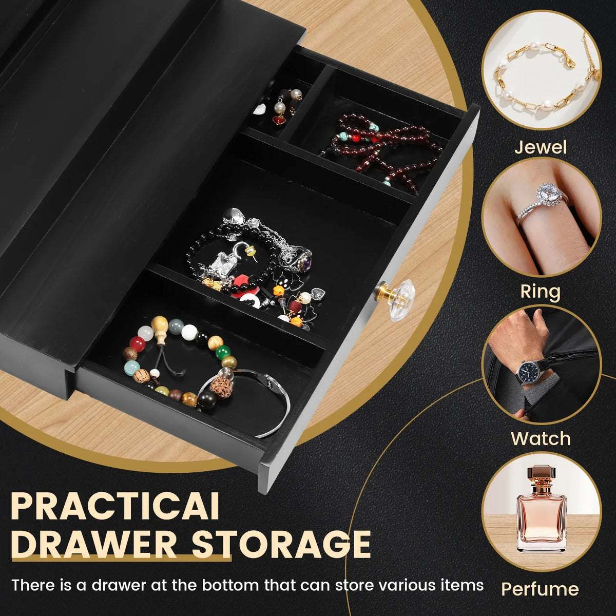 Wooden 3-Tier Perfume Organizer with Drawer | Nixie