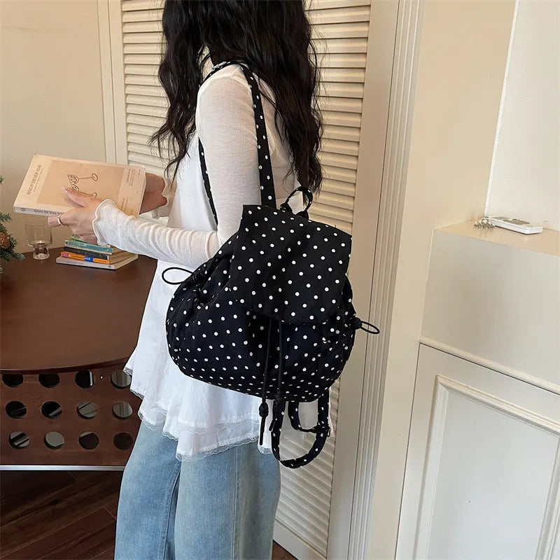 Korean Polka Dot Backpack – Lightweight Women's Canvas School Bag