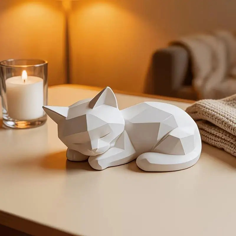 Geometric Sleeping Cat Ornament | Boho Minimalist Home Decor