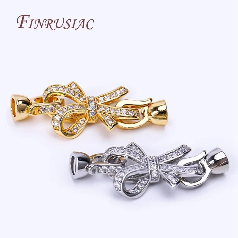 18K Gold Plated Zircon Bowknot Clasp for DIY Necklace Making