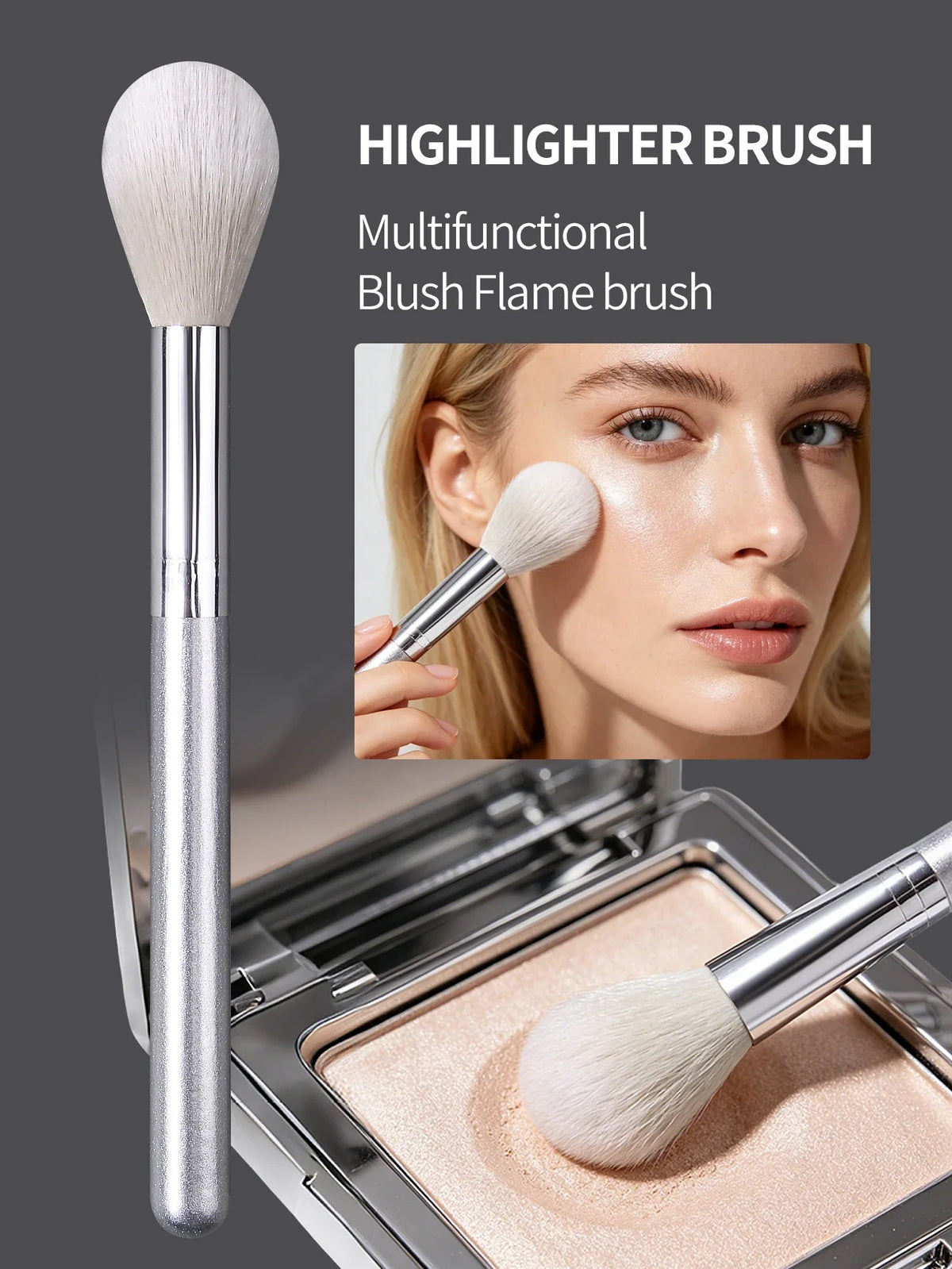 Blush & Highlight Makeup Brush – Soft Fiber, Wooden Handle