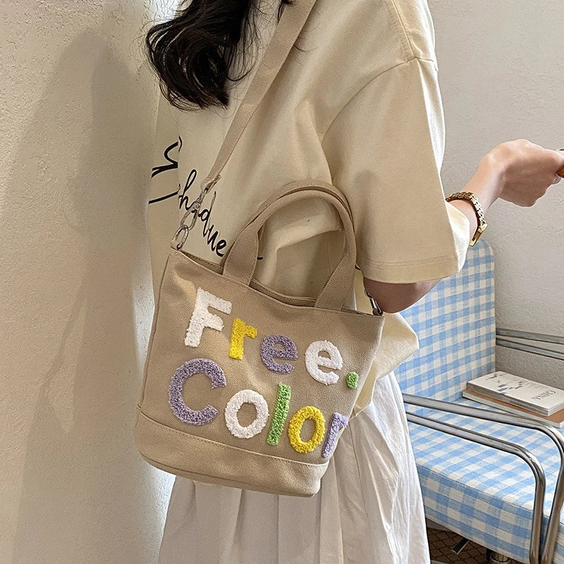 Korean Embroidered Canvas Crossbody Shoulder Bag | Nixie