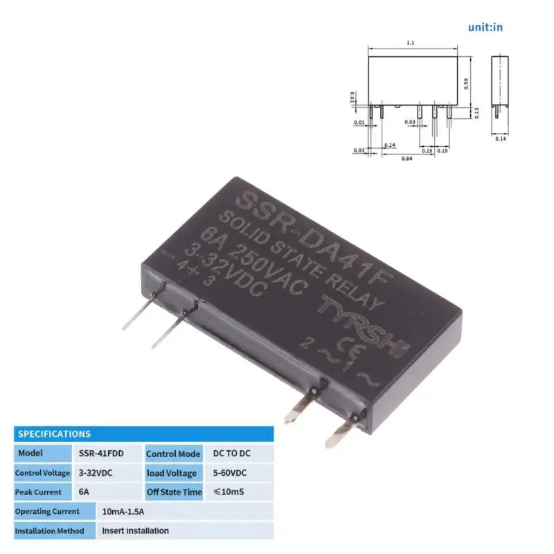 DIN Rail Solid State Relay SSR-41FDD/FDA DC-DC 6A 3-32VDC