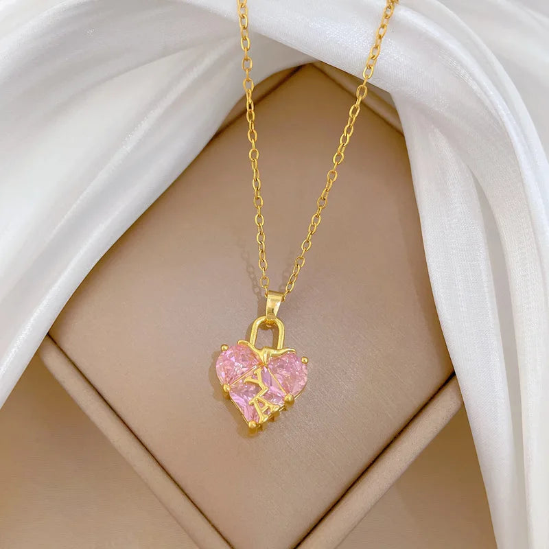 Heart Lock Pendant Choker Necklace | Gold Stainless Steel