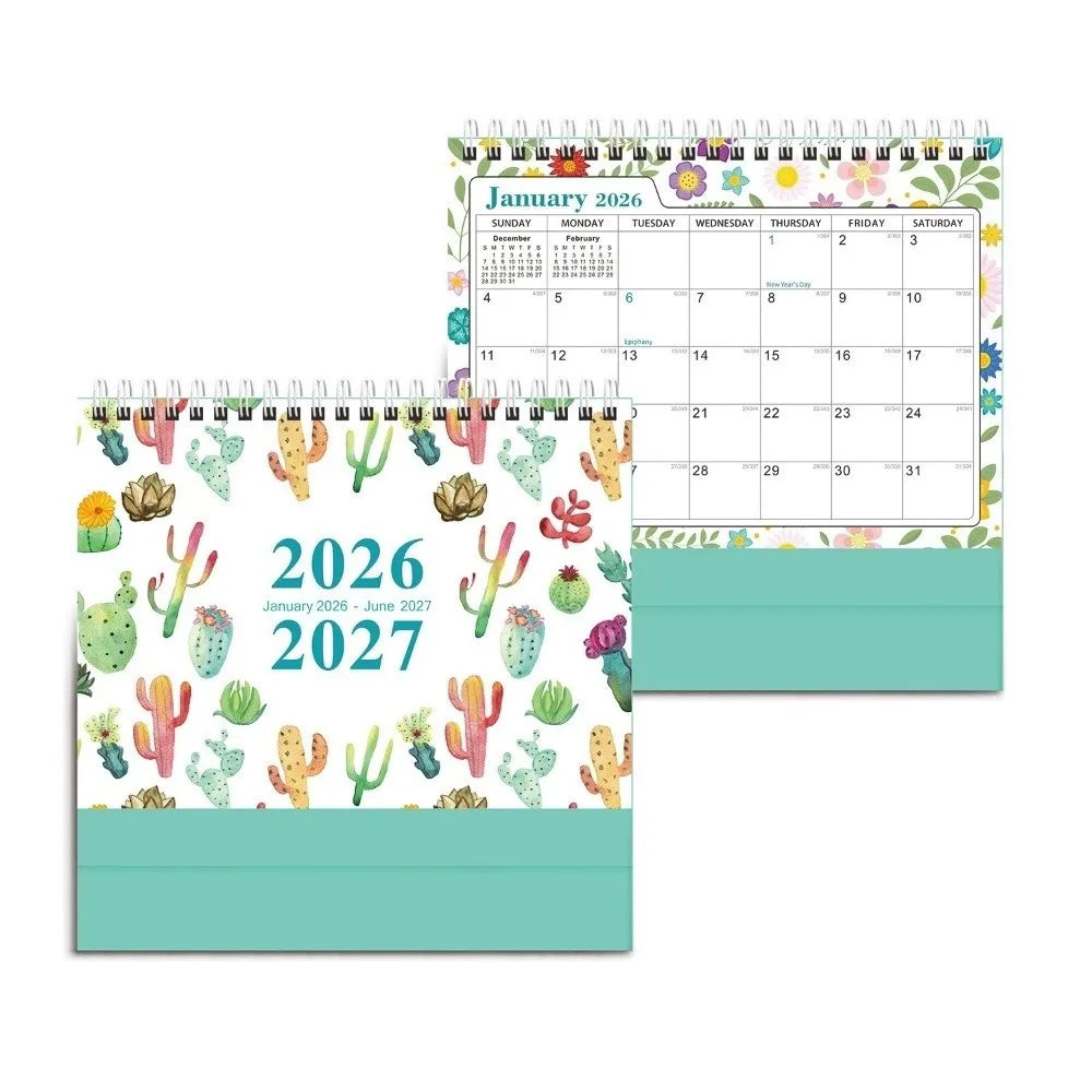 Cactus Desk Calendar 2026–2027 Small Flip Monthly Planner