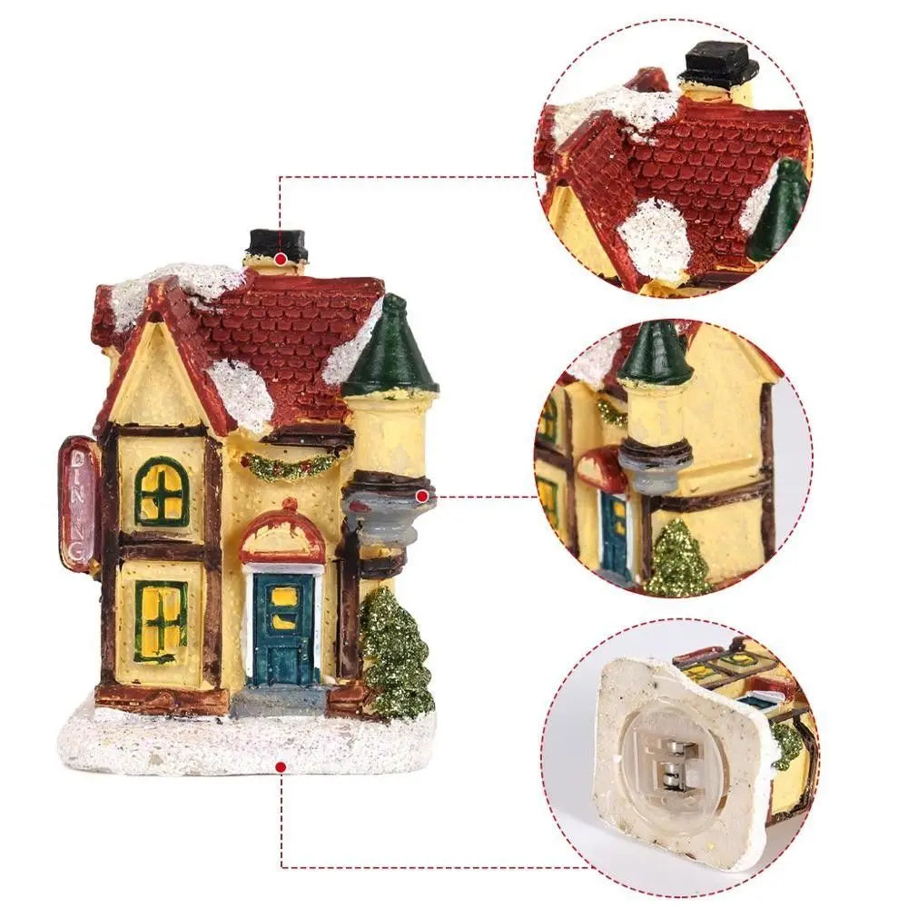 LED Miniature Christmas Village House Resin Ornament Decor