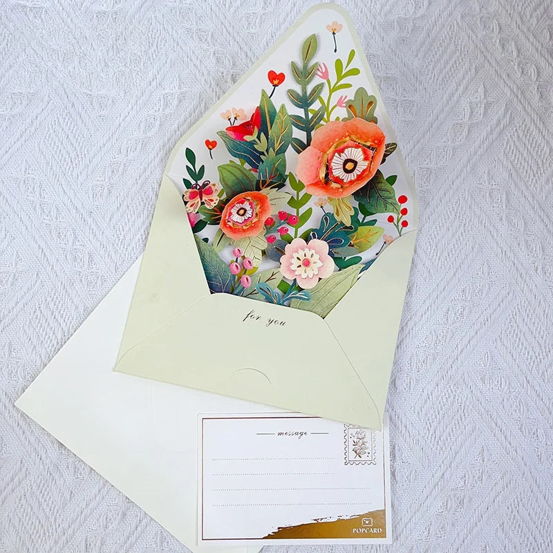 3D Pop-Up Flower Greeting Card Set – Birthday, Wedding & Holiday