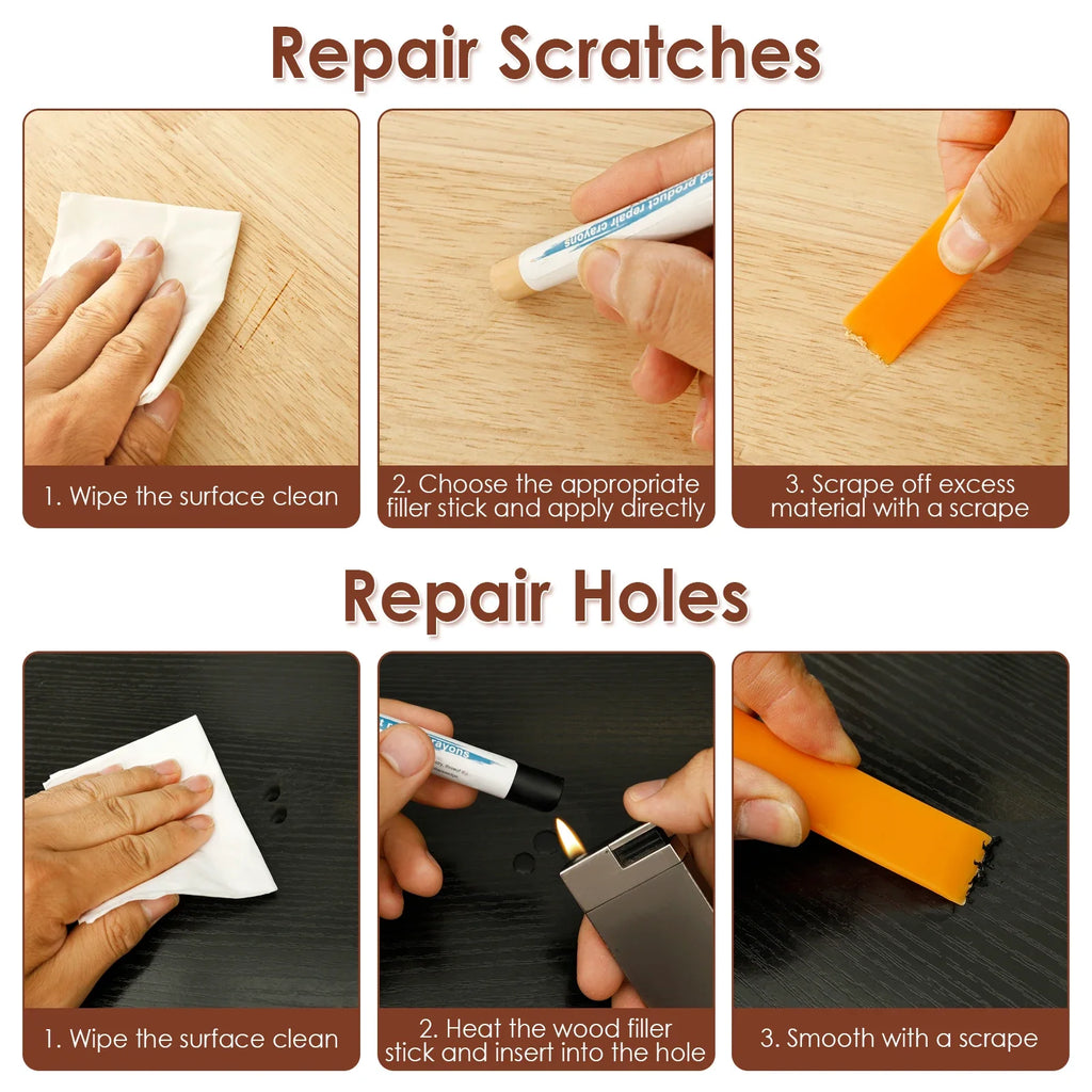 Wood Furniture Repair Pen & Filler Sticks – 18-Color Kit