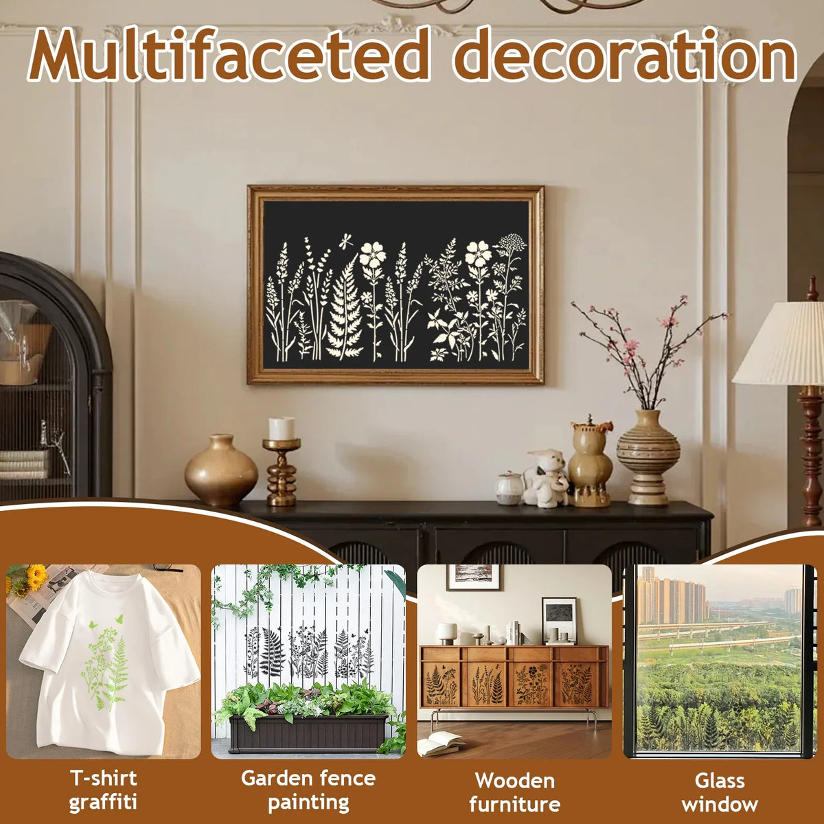 6-Piece Botanical Wall Stencil Kit – Fern, Floral & Leaf DIY