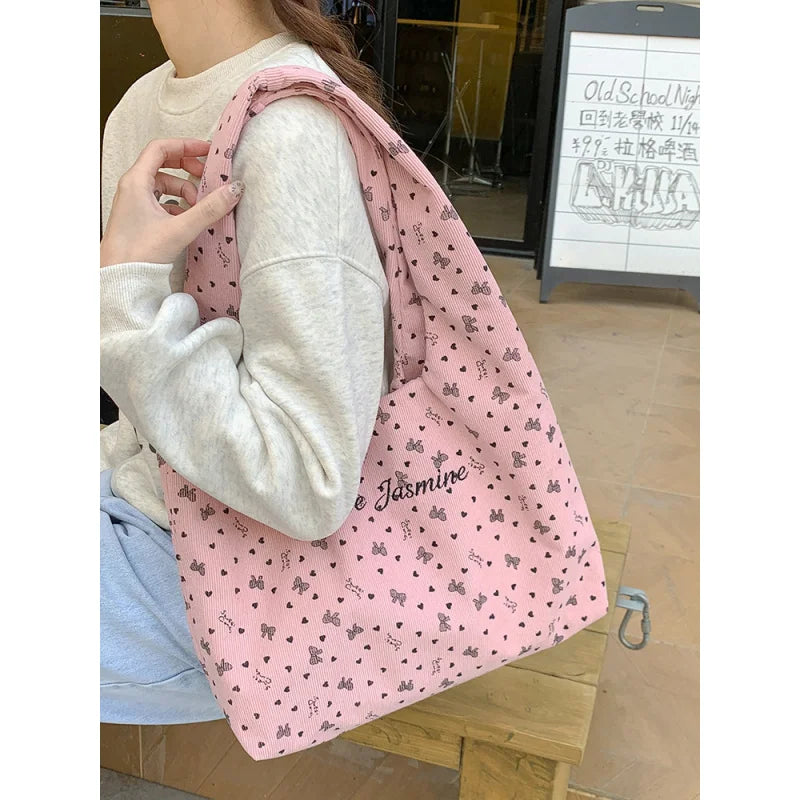 Korean Style Corduroy Tote Bag – Women's Casual Shoulder Bag