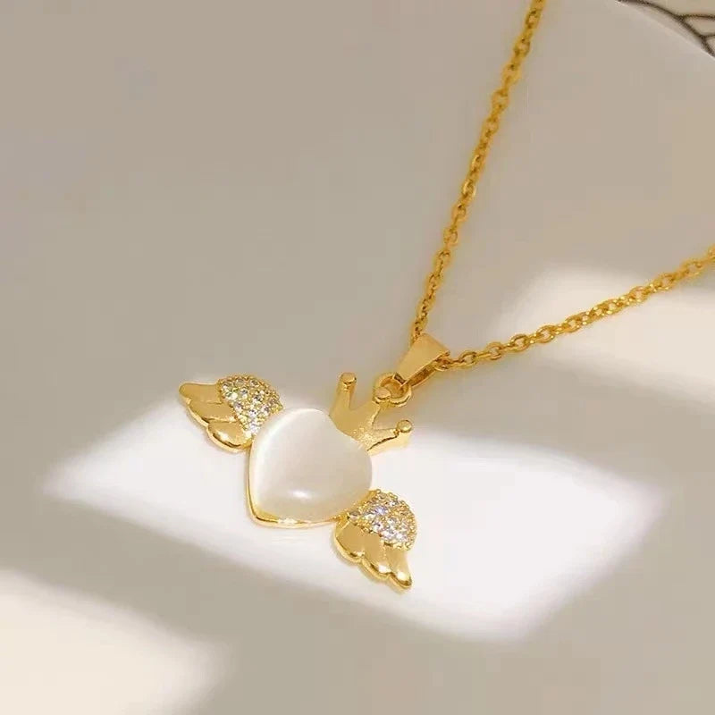Women's Love Heart Wings Pendant Necklace – Gold Plated