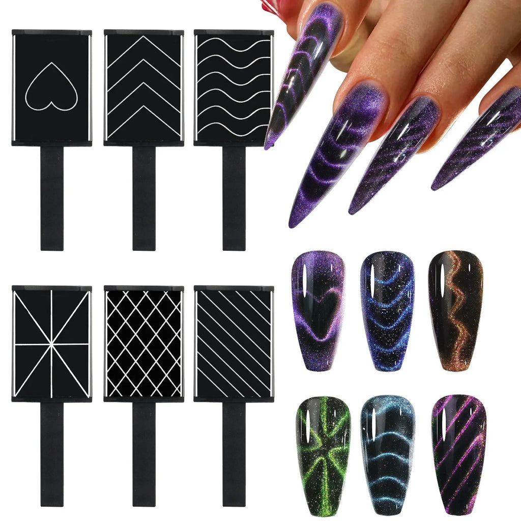 6Pcs Cat Eye Nail Magnet Set – 3D Holographic Sheets | Nixie