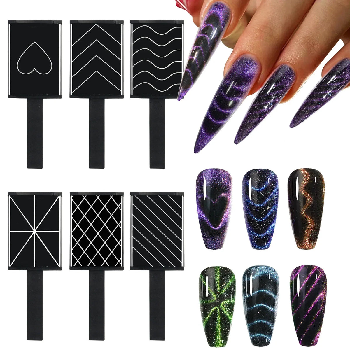 6Pcs Cat Eye Nail Magnet Set – 3D Holographic Sheets | Nixie