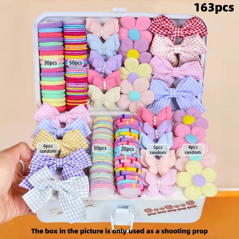 163-Piece Girls Colorful Bow Hair Accessories Set – Kids Hair Bands