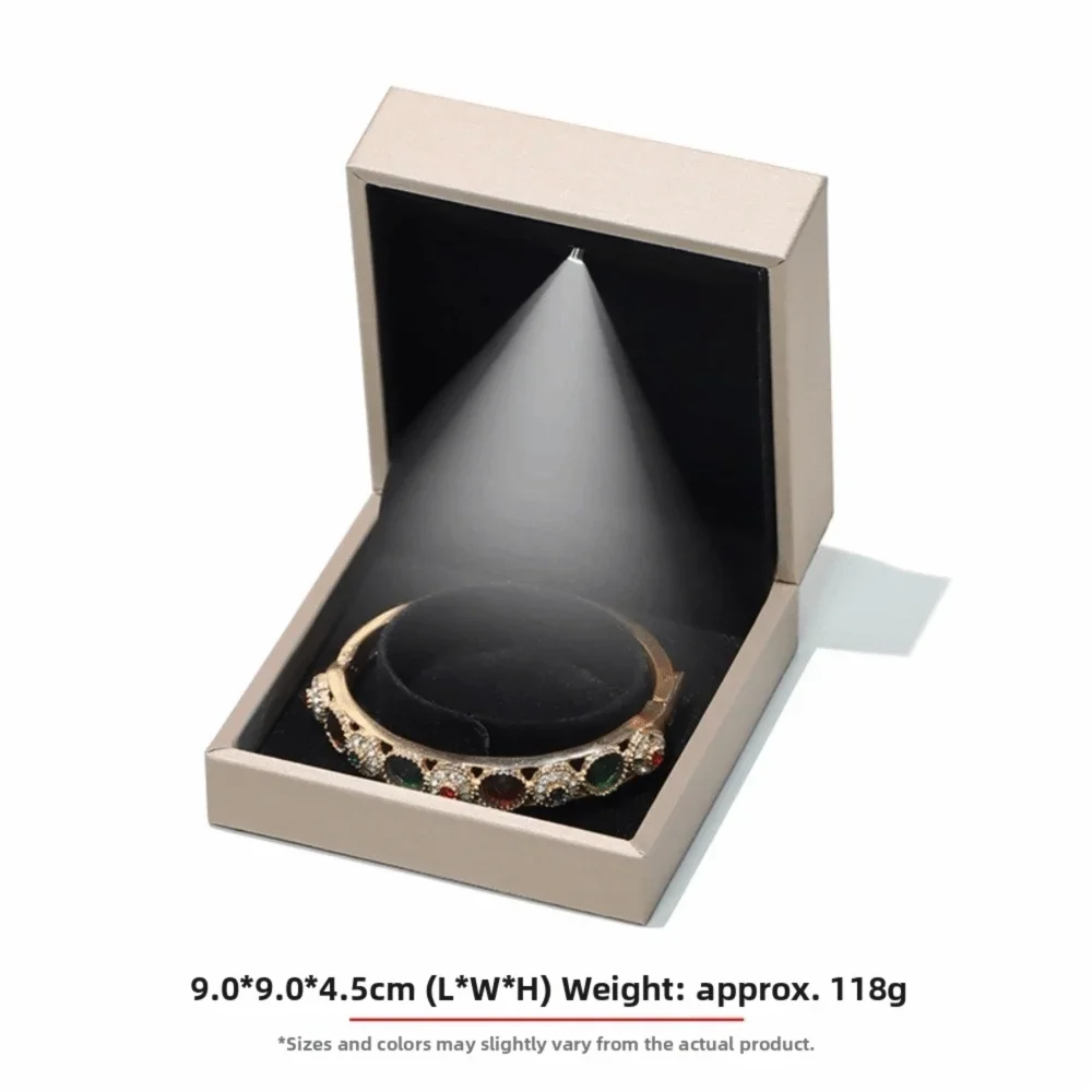 Luxury LED Jewelry Box Gold PU Leather Ring & Necklace Organizer