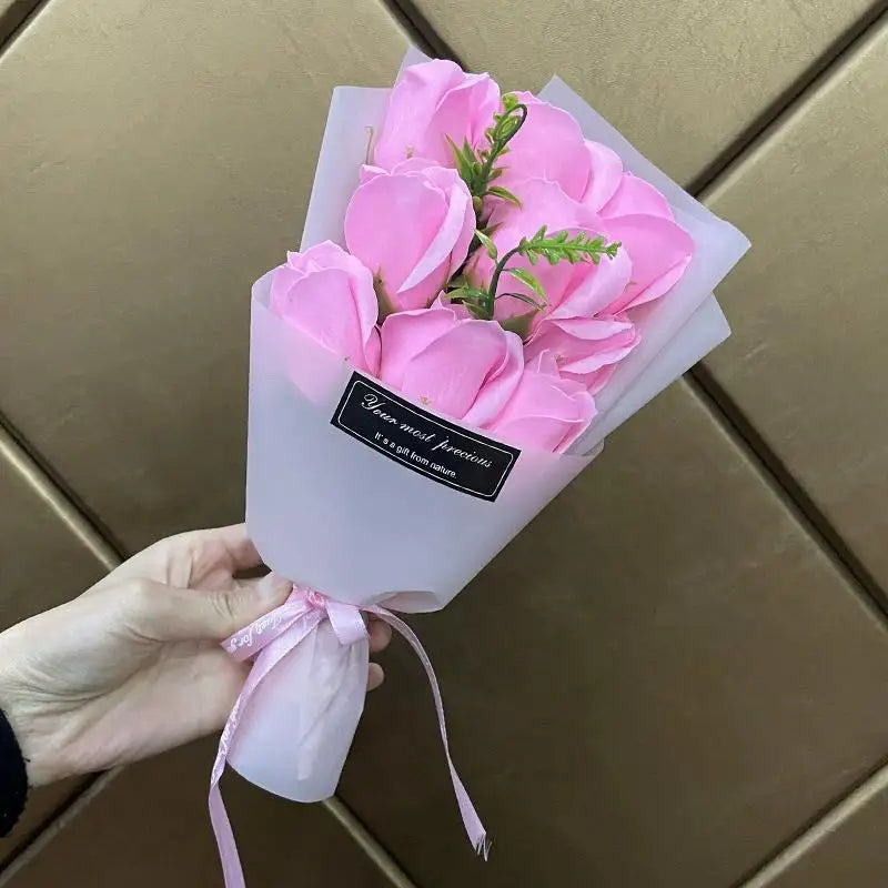 9-Head Soap Rose Bouquet – Artificial Flowers for Home & Gifts